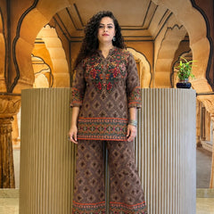 Brown Ethnic Printed Co-Ord Set