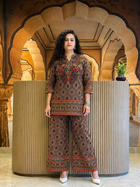 Brown Ethnic Printed Co-Ord Set