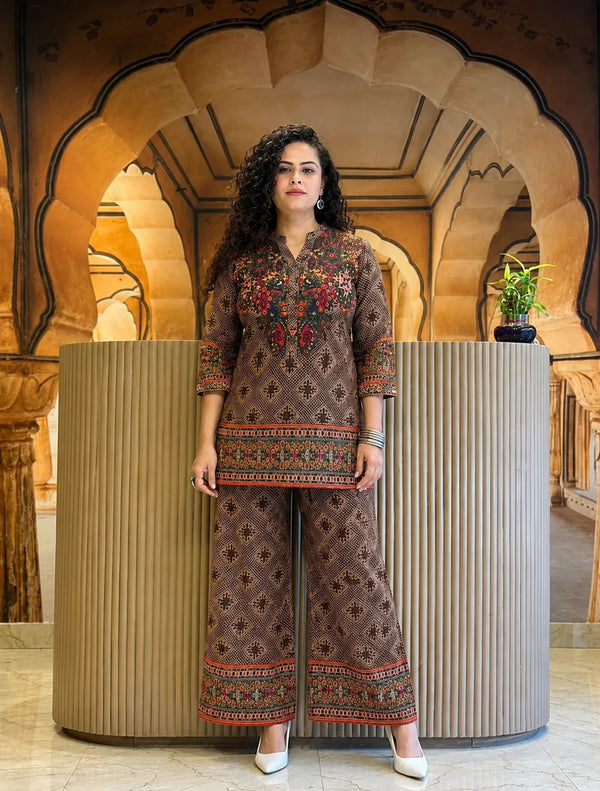 Brown Ethnic Printed Co-Ord Set