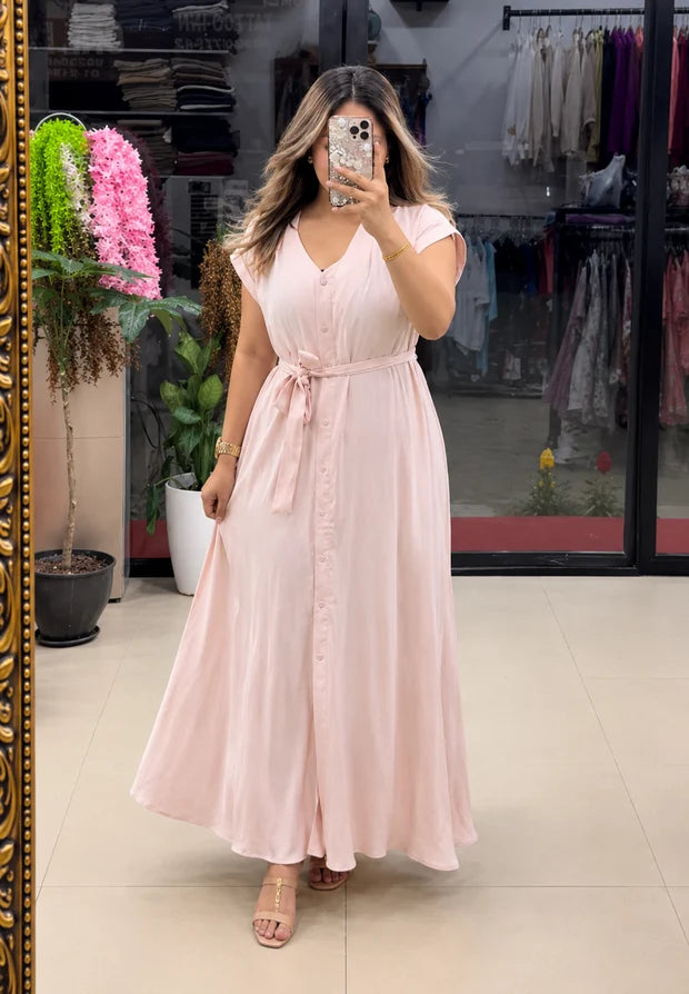 Button-Down Maxi Dress with Waist Tie