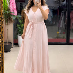 Button-Down Maxi Dress with Waist Tie