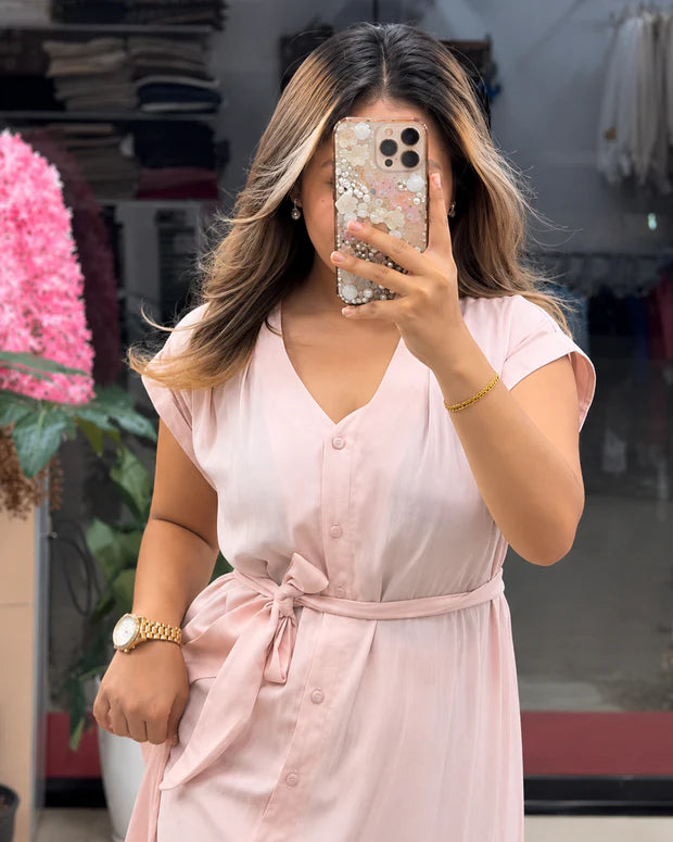 Button-Down Maxi Dress with Waist Tie