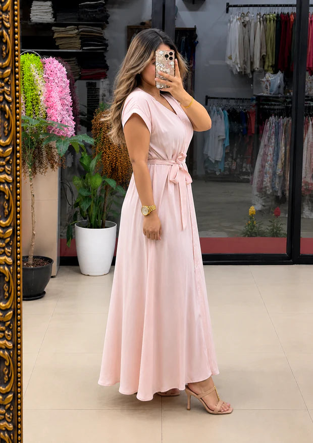 Button-Down Maxi Dress with Waist Tie
