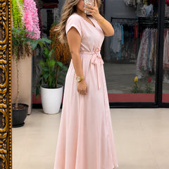 Button-Down Maxi Dress with Waist Tie