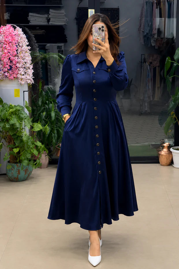 Button-Down A-Line Maxi Dress