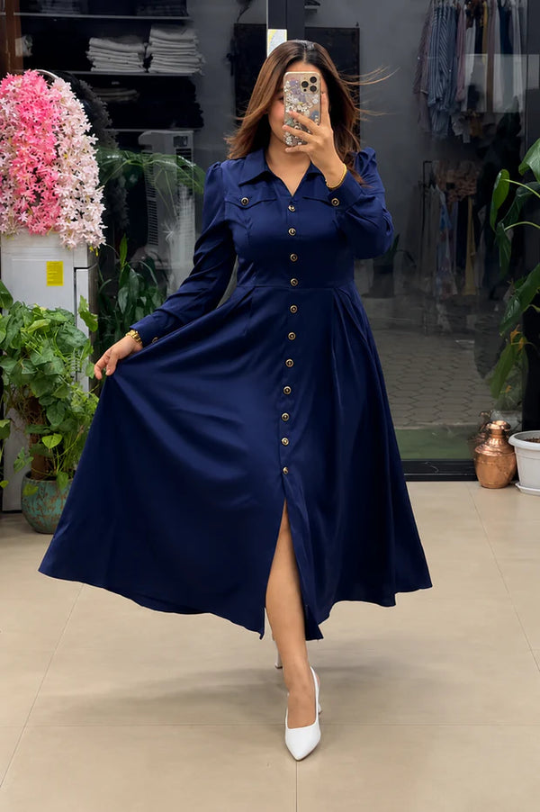Button-Down A-Line Maxi Dress