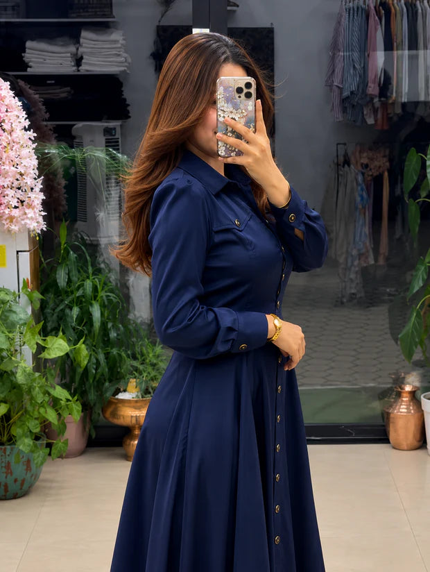 Button-Down A-Line Maxi Dress