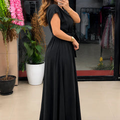 Button-Down Maxi Dress with Waist Tie