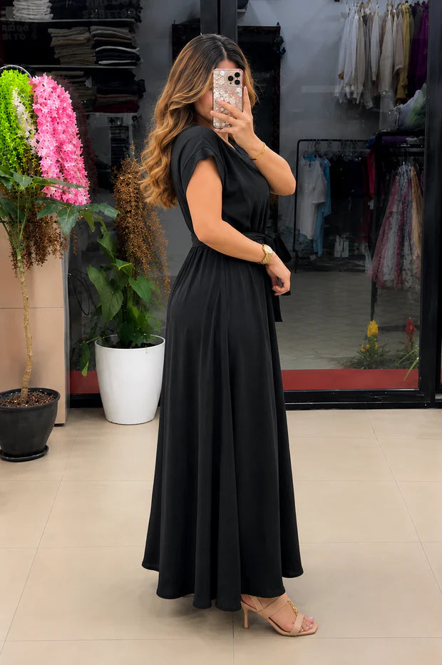 Button-Down Maxi Dress with Waist Tie