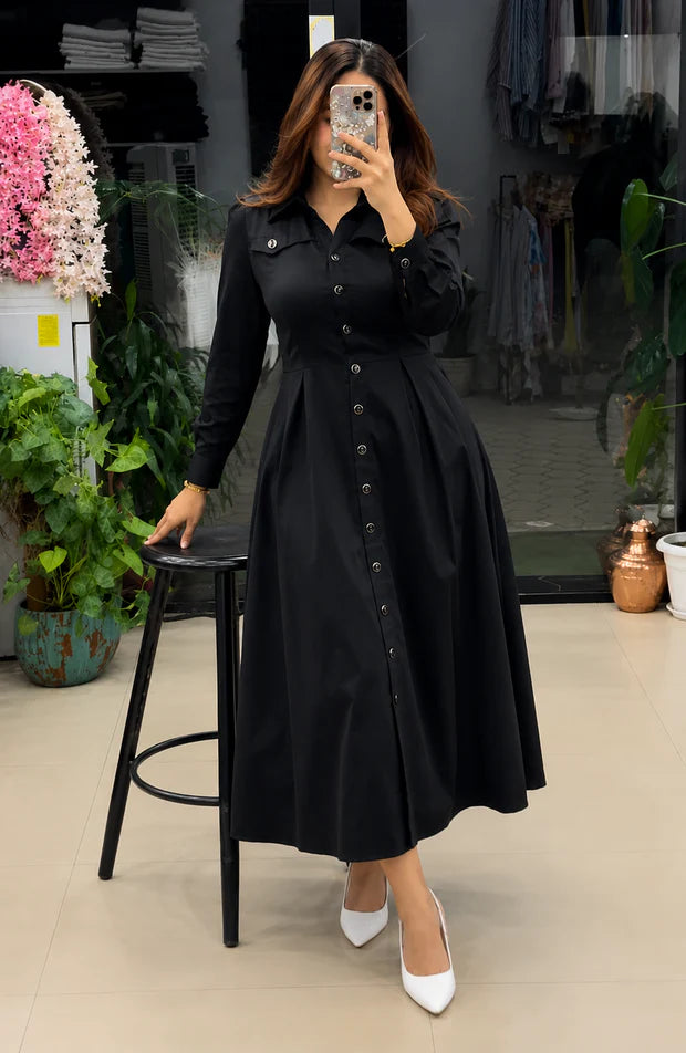Button-Down A-Line Maxi Dress
