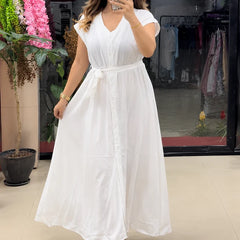 Button-Down Maxi Dress with Waist Tie