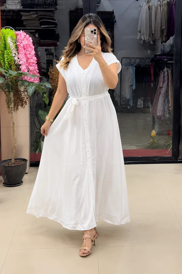 Button-Down Maxi Dress with Waist Tie