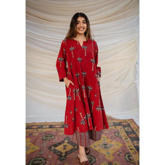 Red Ajrakh Cotton Jhabba Kali Co-ord