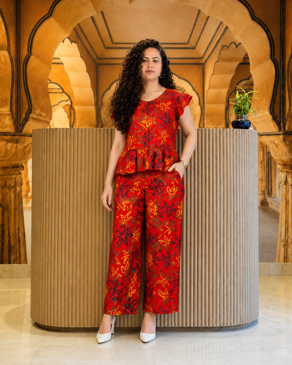 Red Floral Printed Co-Ord Set for Women