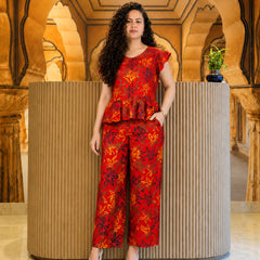 Red Floral Printed Co-Ord Set for Women