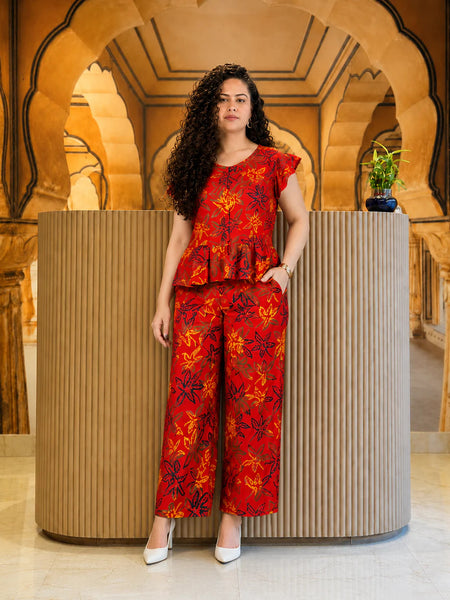 Red Floral Printed Co-Ord Set for Women