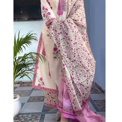 Pink Floral Printed Kurta Set with Matching Dupatta