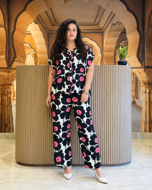 Black Printed Rayon Co-Ord Set