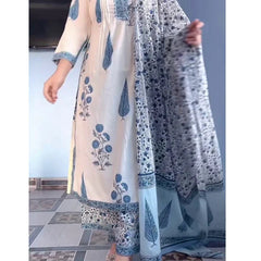 Blue Floral Printed Kurta Set with Matching Dupatta