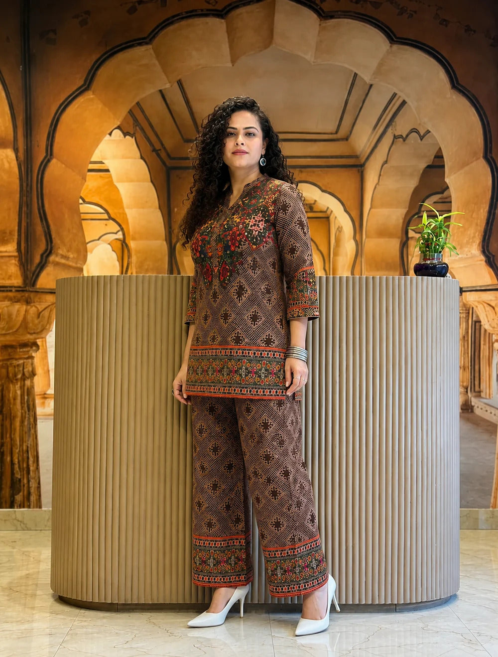 Brown Ethnic Printed Co-Ord Set