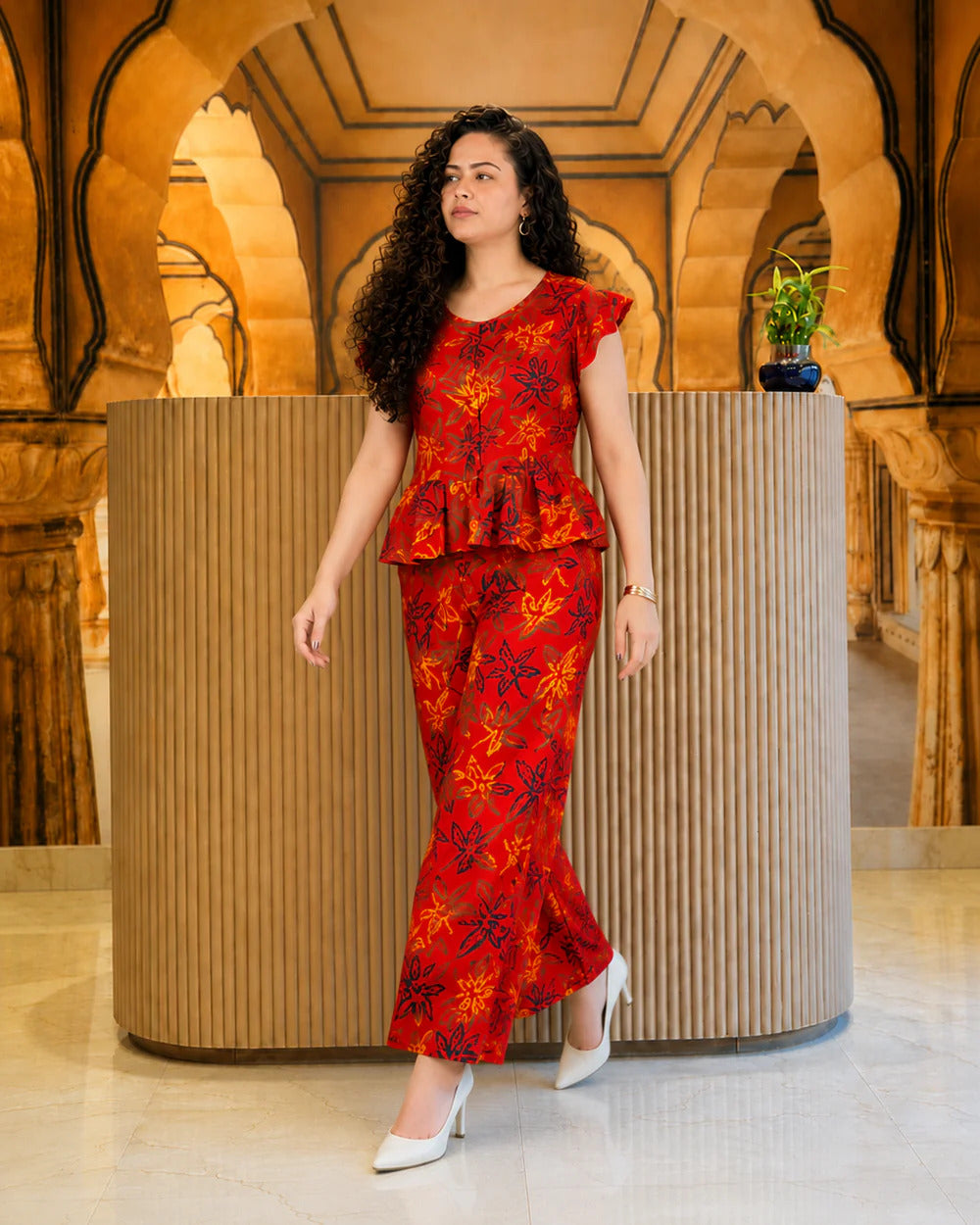Red Floral Printed Co-Ord Set for Women