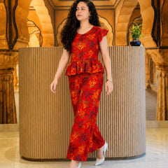 Red Floral Printed Co-Ord Set for Women