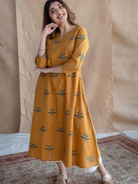 Yellow Ajrakh Cotton Jhabba Kali Co-ord