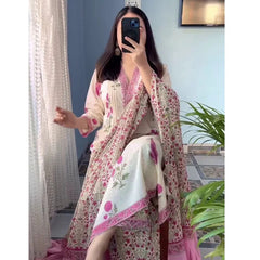 Pink Floral Printed Kurta Set with Matching Dupatta
