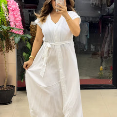 Button-Down Maxi Dress with Waist Tie