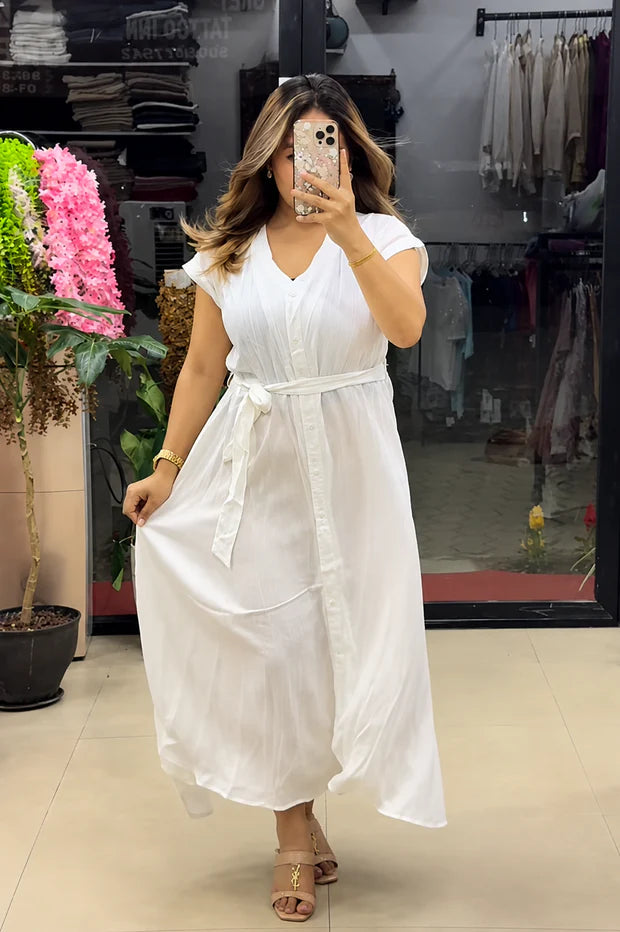 Button-Down Maxi Dress with Waist Tie