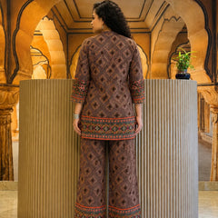 Brown Ethnic Printed Co-Ord Set