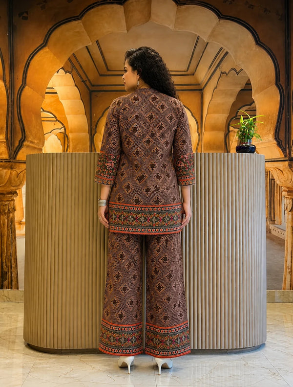 Brown Ethnic Printed Co-Ord Set