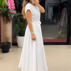 Button-Down Maxi Dress with Waist Tie