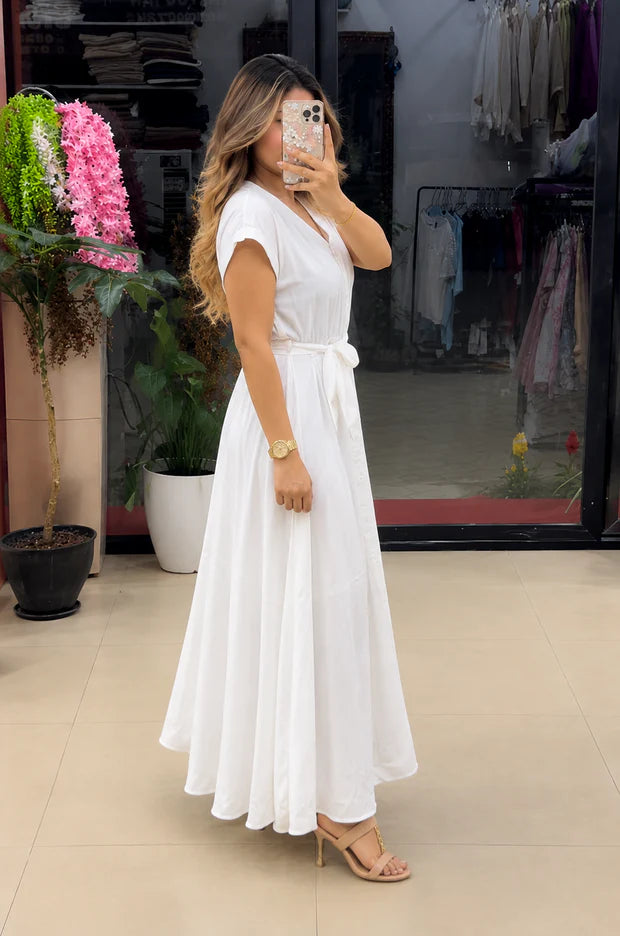 Button-Down Maxi Dress with Waist Tie
