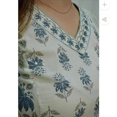 Blue White Cotton Afghani Kurti With Pant & Dupatta Set