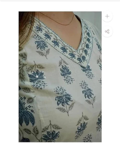 Blue White Cotton Afghani Kurti With Pant & Dupatta Set