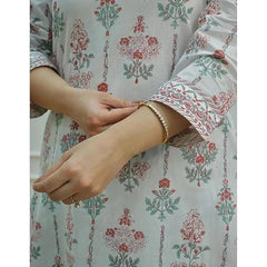 White Floral Cotton Kurti With Palazzo & Dupatta Set