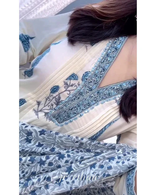Blue Floral Printed Kurta Set with Matching Dupatta
