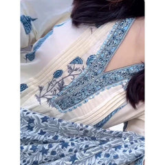 Blue Floral Printed Kurta Set with Matching Dupatta