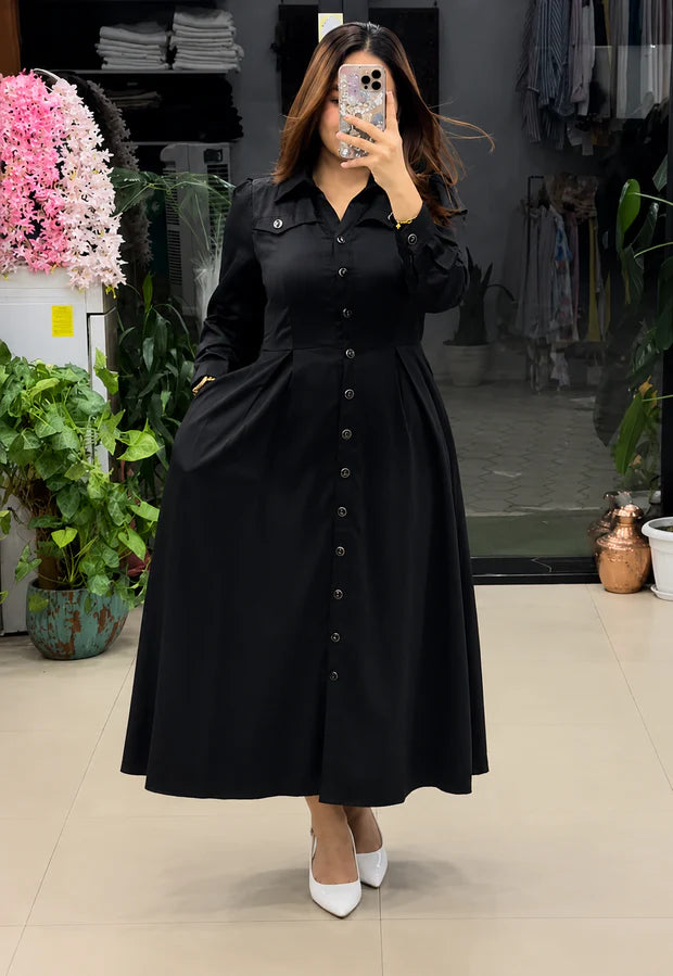 Button-Down A-Line Maxi Dress