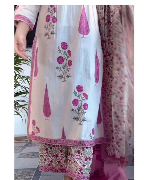 Pink Floral Printed Kurta Set with Matching Dupatta