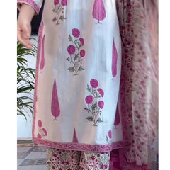 Pink Floral Printed Kurta Set with Matching Dupatta