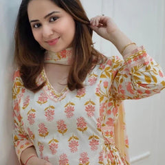Orange Cotton Afghani Kurti With Pant & Dupatta Set