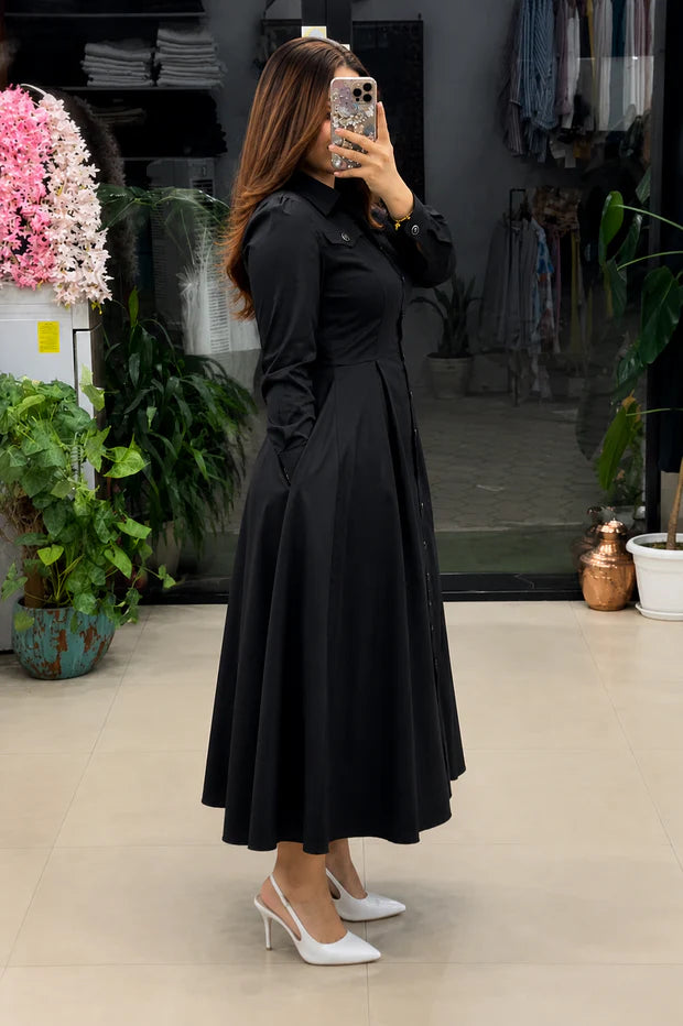 Button-Down A-Line Maxi Dress