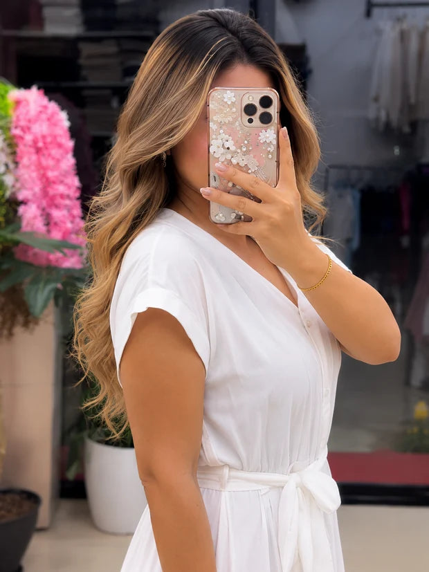 Button-Down Maxi Dress with Waist Tie