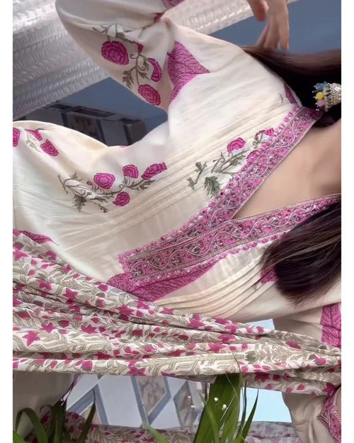 Pink Floral Printed Kurta Set with Matching Dupatta
