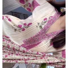 Pink Floral Printed Kurta Set with Matching Dupatta