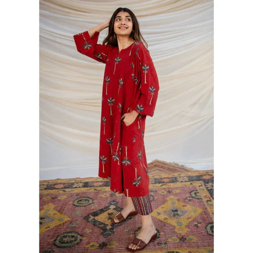 Red Ajrakh Cotton Jhabba Kali Co-ord