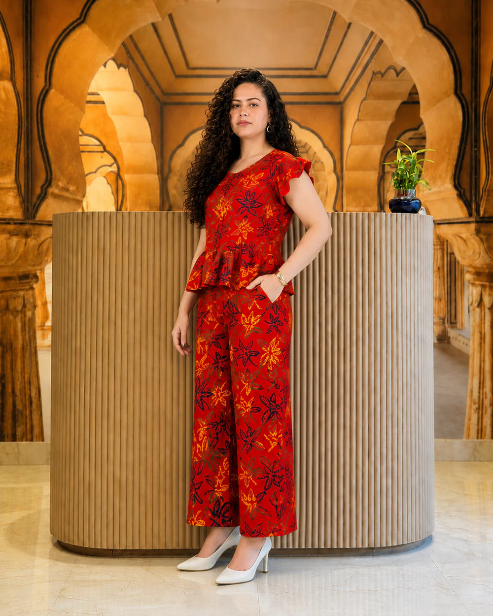Red Floral Printed Co-Ord Set for Women