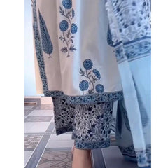 Blue Floral Printed Kurta Set with Matching Dupatta